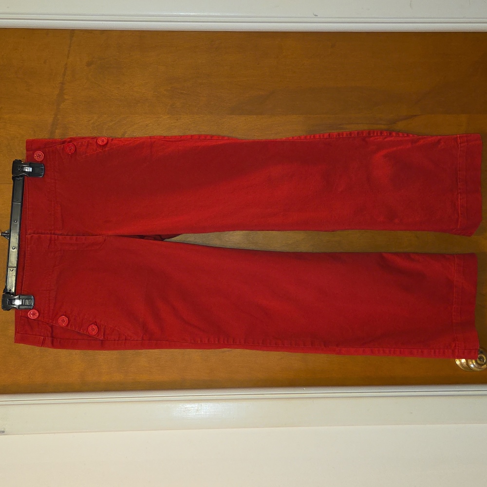 LOFT Red Wide-Leg Button Accent Pants